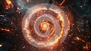 A swirling vortex of glowing symbols and sigils dances in the air beckoning the viewer to step closer and unravel their