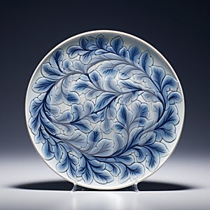 Swirling Vortexes: Blue And White Plate With Leaf Design