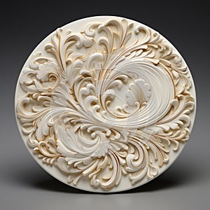 Swirling Vortexes: Detailed Wood Carving On A Square White Object