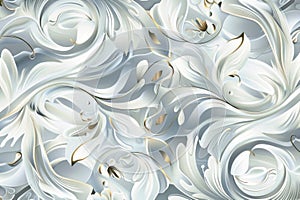 Swirling white and gold marble patterns with a luxurious sheen