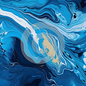 Swirls of liquid blue and golden paints. Abstract waves skin wall luxurious art ideas. Swirls of marble or the ripples of agate.