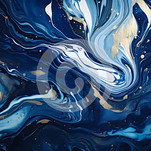 Swirls of liquid blue and golden paints. Abstract waves skin wall luxurious art ideas. Swirls of marble or the ripples of agate.