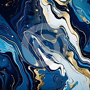Swirls of liquid blue and golden paints. Abstract waves skin wall luxurious art ideas. Swirls of marble or the ripples of agate.