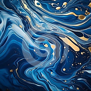 Swirls of liquid blue and golden paints. Abstract waves skin wall luxurious art ideas. Swirls of marble or the ripples of agate.