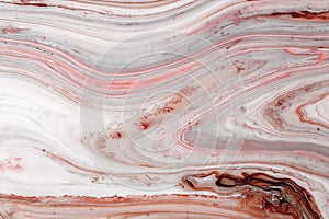 Swirls of marble or the ripples of agate. Liquid marble texture with pink and brown colors. Abstract painting background