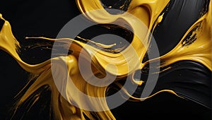 swirly abstract yellow paint splashes and swirls on black background