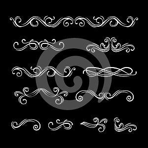 Swirly filigree dividers. Floral lines filigree design elements. Vector. Scroll decorative elements.