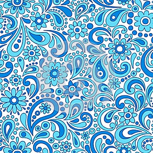 Swirly Henna Paisley Floral Seamless Pattern Vecto