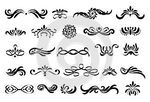 Swirly line curl patterns isolated on white background. Vector f