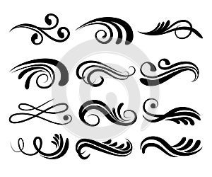 Swirly line curl patterns isolated on white background. Vector f