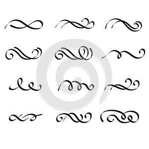 Swirly line curl patterns isolated on white background. Vector f