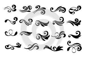 Swirly line curl patterns isolated on white background. Vector f