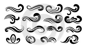 Swirly line curl patterns isolated on white background. Vector f