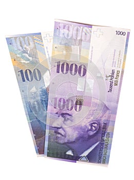 Swiss 1000 and 100 Franc notes