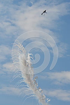 Swiss Air Force Helicopter T-340 AS 532 UL Cougar Releasing Flares