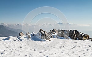 Swiss Alp Snowy Plateau and Mountainous Horizon
