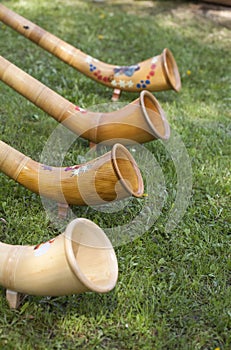 Swiss alphorns traditional musical instruments