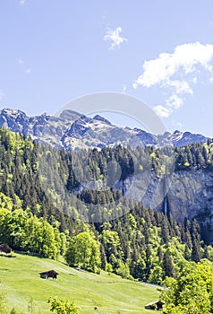 Swiss Alps. Alpine mountains. Mountain landscape. Tourist photo. Spring