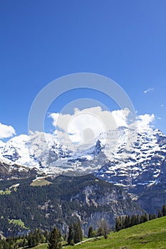 Swiss Alps. Alpine mountains. Mountain landscape. Tourist photo. Spring