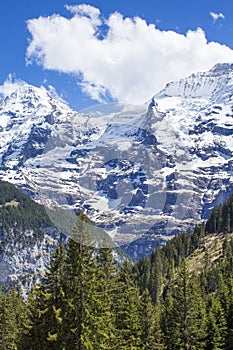 Swiss Alps. Alpine mountains. Mountain landscape. Tourist photo. Spring