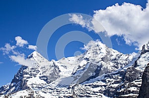 Swiss Alps. Alpine mountains. Mountain landscape. Tourist photo. Spring