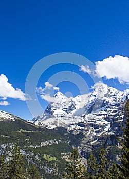 Swiss Alps. Alpine mountains. Mountain landscape. Tourist photo. Spring
