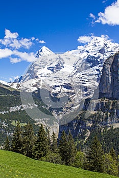 Swiss Alps. Alpine mountains. Mountain landscape. Tourist photo. Spring