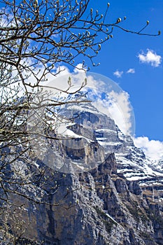 Swiss Alps. Alpine mountains. Mountain landscape. Tourist photo. Spring