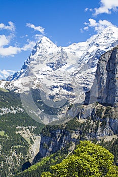 Swiss Alps. Alpine mountains. Mountain landscape. Tourist photo. Spring