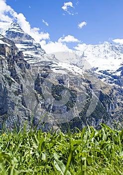 Swiss Alps. Alpine mountains. Mountain landscape. Tourist photo. Spring