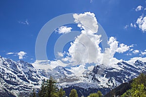 Swiss Alps. Alpine mountains. Mountain landscape. Tourist photo. Spring