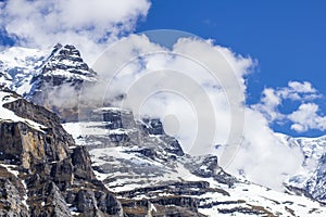 Swiss Alps. Alpine mountains. Mountain landscape. Tourist photo. Spring