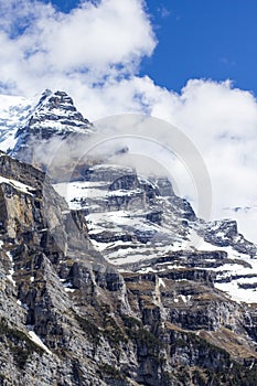 Swiss Alps. Alpine mountains. Mountain landscape. Tourist photo. Spring