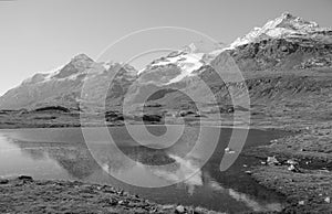 Swiss alps: Glacier lake Bianco in the swiss alps mountains on Bernina in the Engadina photo