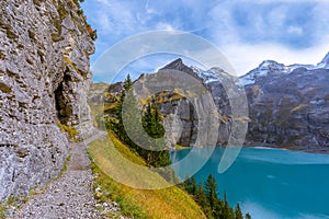 Swiss Alps, Kandersteg, Lake Oeschinensee, Bernese Oberland, Europe.