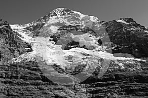Swiss alps: Melting MÃ¶nch Glacier due to the global climate change at the edge of Jungfraujoch in the swiss alps