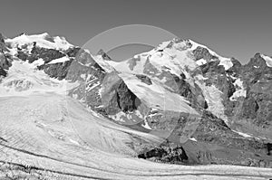 Swiss Alps: The peaks of the Bernina mountain range in the upper Engadin