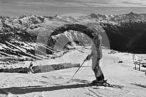 Swiss alps: Skiing on artificial snow at Parsenn above Davos City