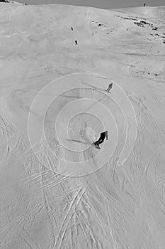 Swiss alps: Skiing on artificial snow at Parsenn above Davos City where the WEF takes place