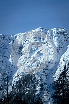 Swiss Alps: Snowmountain. White snow and blue sky.