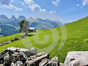 Swiss Alps in Toggenburg, panoramic view of Churfirsten. St. Gallen, Switzerland.