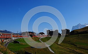 Swiss Alps: Tourist attraction Kleine Scheidegg where you see t