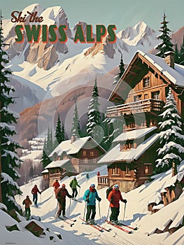 Swiss Alps Vintage Travel Poster