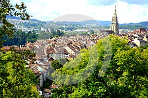 Swiss Architecture Traditional Houses With its cathedral from park on City of Bern, Switzerland