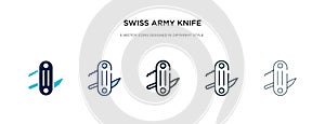Swiss army knife icon in different style vector illustration. two colored and black swiss army knife vector icons designed in