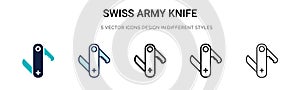 Swiss army knife icon in filled, thin line, outline and stroke style. Vector illustration of two colored and black swiss army