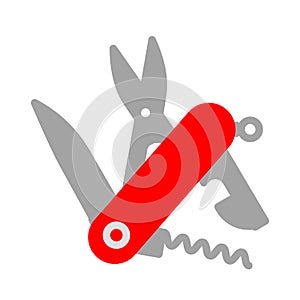 Swiss army knife icon. Vector flat illustration. Useful tool for camping, adventures