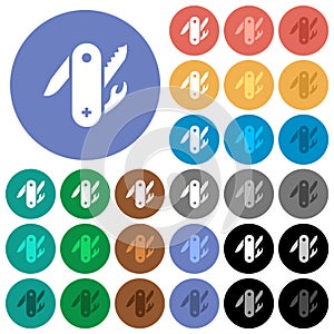 Swiss army knife round flat multi colored icons
