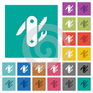 Swiss army knife square flat multi colored icons