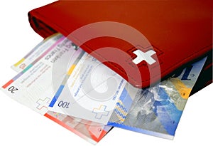 Swiss cash and wallet